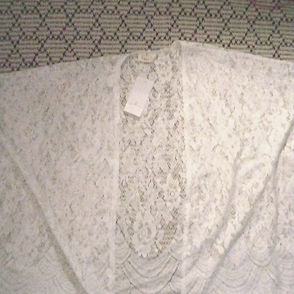 Women's Tassel short sleeve, white  100% Nylon, Size L,Ember brand, Hand wash .